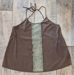 Hem & Thread Brown and Green Tie Front Camisole